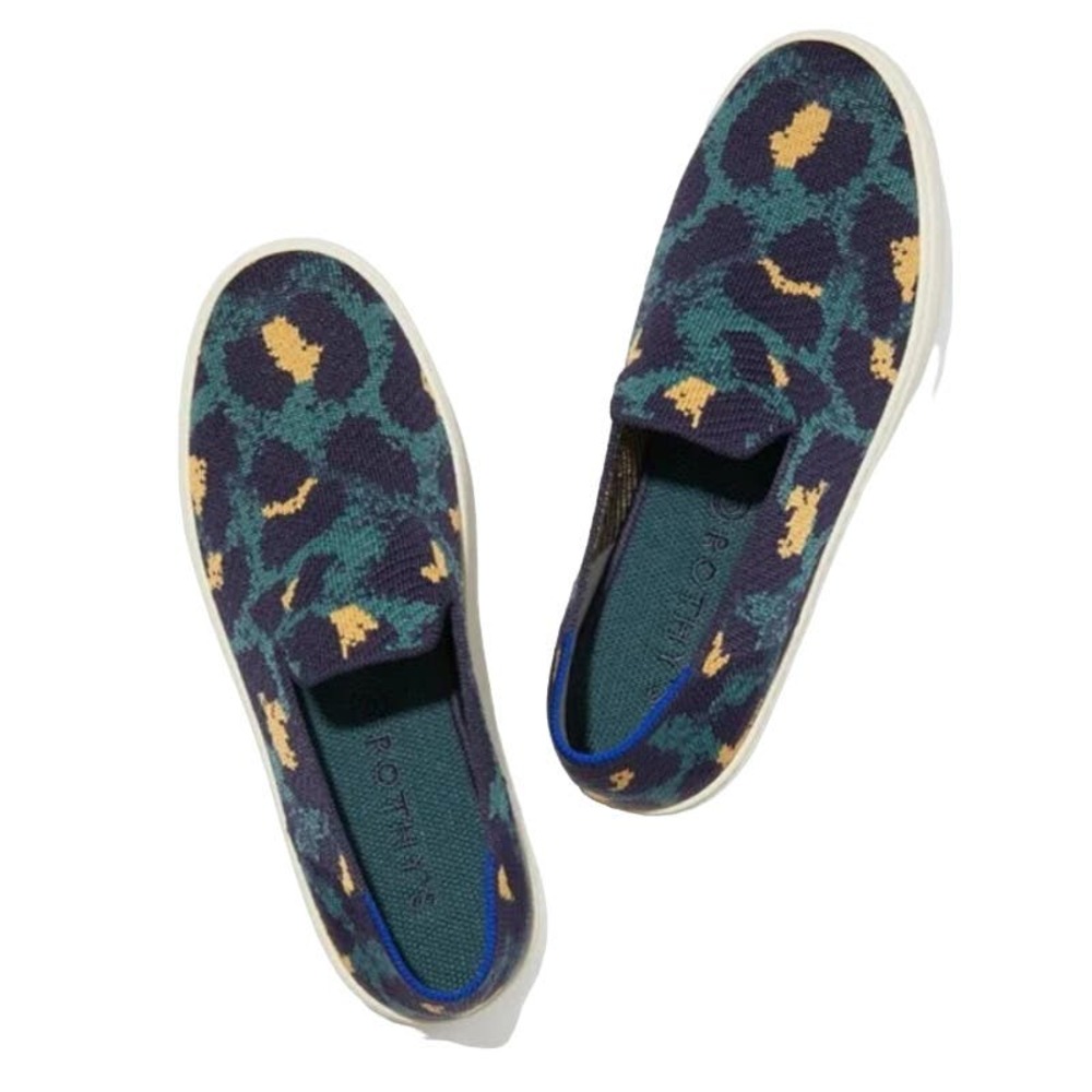 Rothy’s The Original Slip On Sneaker Blue Spot Leopard Print Women 7